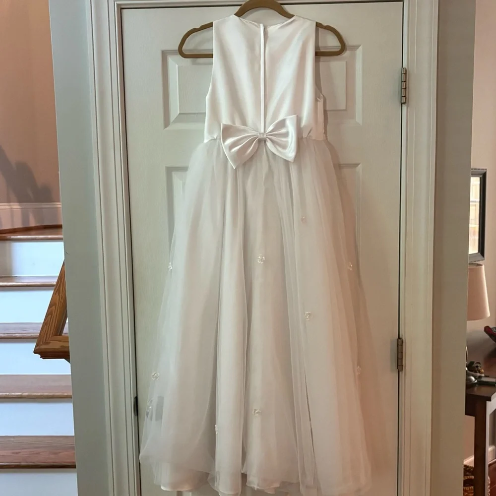 Santa Monica Girls 14 Flower Girl Dress White Formal Communion Beaded Bridal